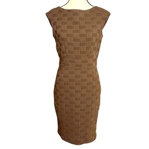 Z Spoke Zac Posen Brown Woven Sheath Dress Basket Weave Cap Sleeve Womans Size 6